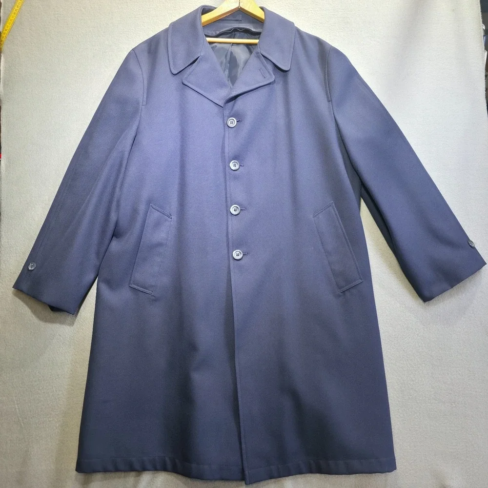 Vintage Montgomery‎ Ward Men's Blue Lined Button Up Overcoat Size 44L
